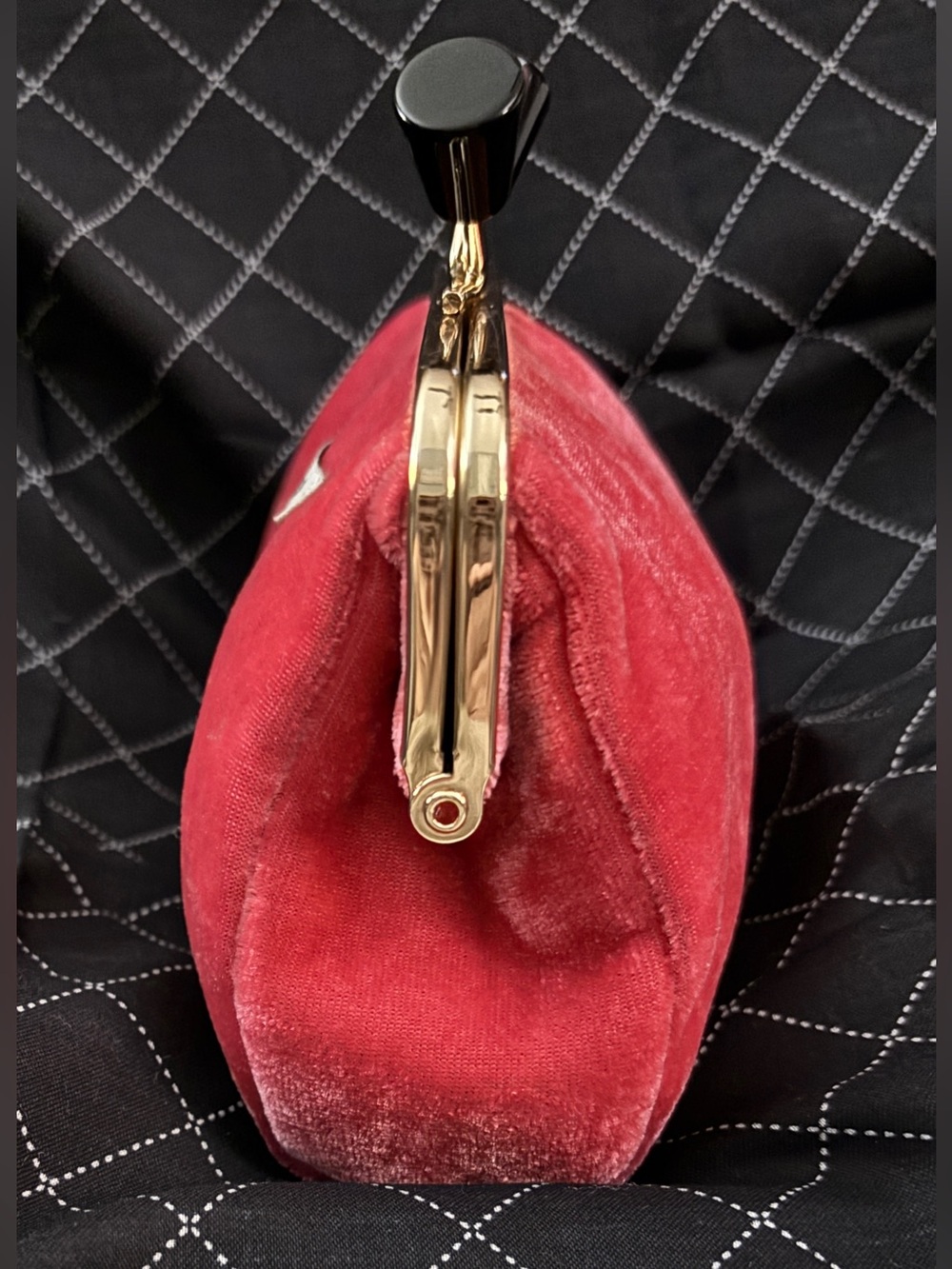 MIU MIU Pink Velvet Kiss-lock Pouch with Gold Frame, Limited Ed., NIB Retail$169 - Picture 4 of 10